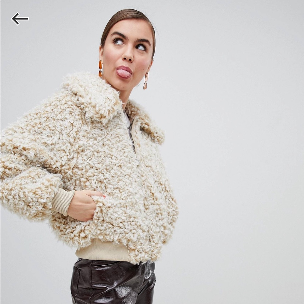 Monki Teddy Jacket off white color.